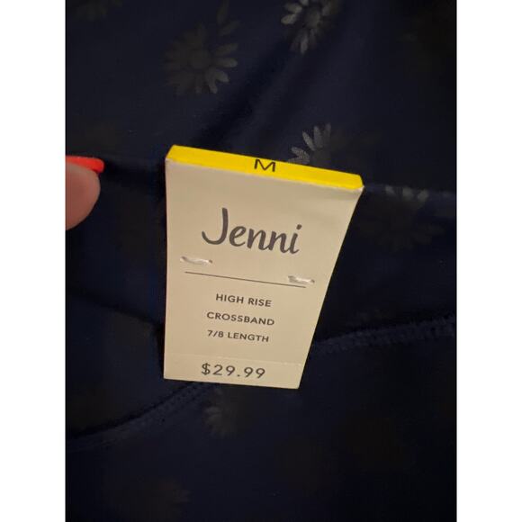 Blue Floral Leggings Crossband Mid Rise Length Size M NWT Jenni - Picture 3 of 7